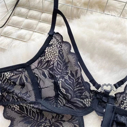 Lace Sexy Hollow Transparent Strappy Pajamas 2024 New Women's Jumpsuit Slim Fit Lingerie Hot Jumpsuit Backless Sensual Nightwear