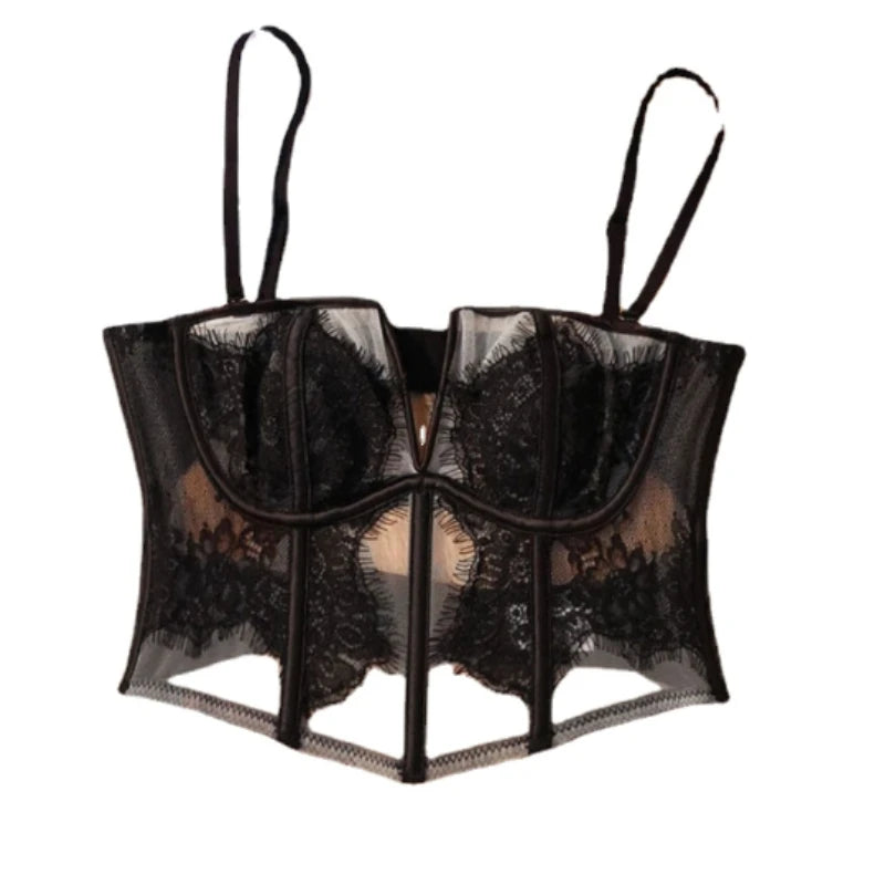 Fishbone Bra Inner Match Sexy Bra Shoulder Straps Pure Desire Lace Underwear Outerwear Women Vacation Seaside Corset Top 2023