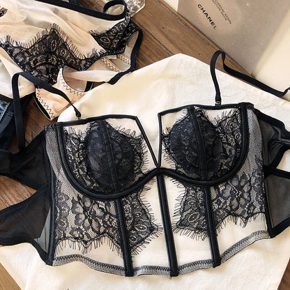 Fishbone Bra Inner Match Sexy Bra Shoulder Straps Pure Desire Lace Underwear Outerwear Women Vacation Seaside Corset Top 2023