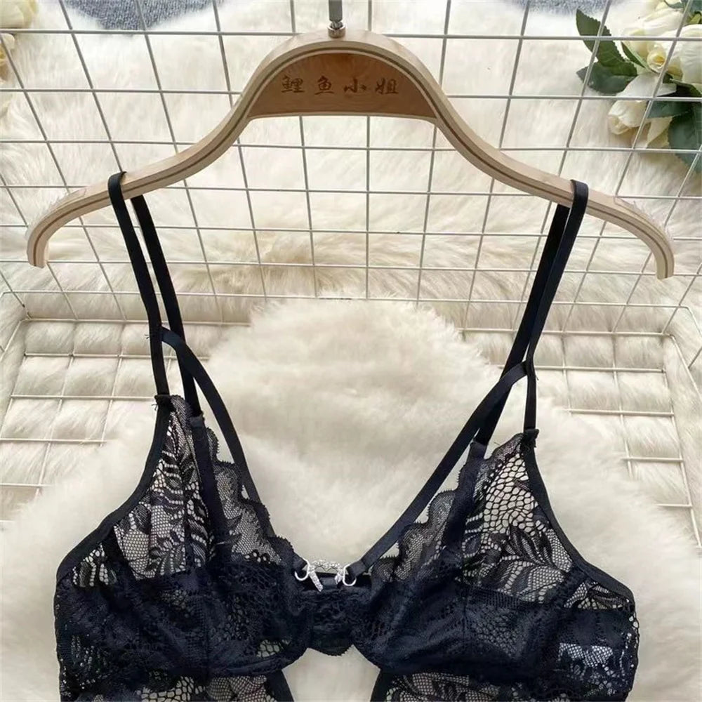 Lace Sexy Hollow Transparent Strappy Pajamas 2024 New Women's Jumpsuit Slim Fit Lingerie Hot Jumpsuit Backless Sensual Nightwear