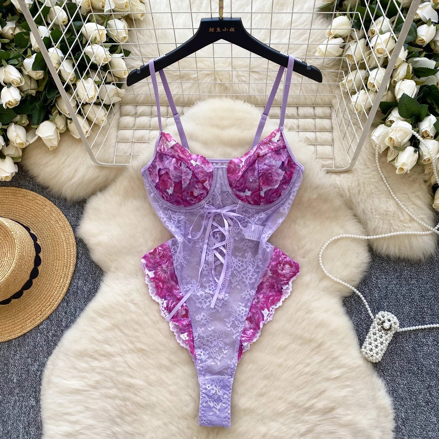 Hotsweet Vintage Straps Elegant Sleeveless Chic Bandage See Through Lace Bodysuits Sexy Top Beach High Street Summer Jumpsuit