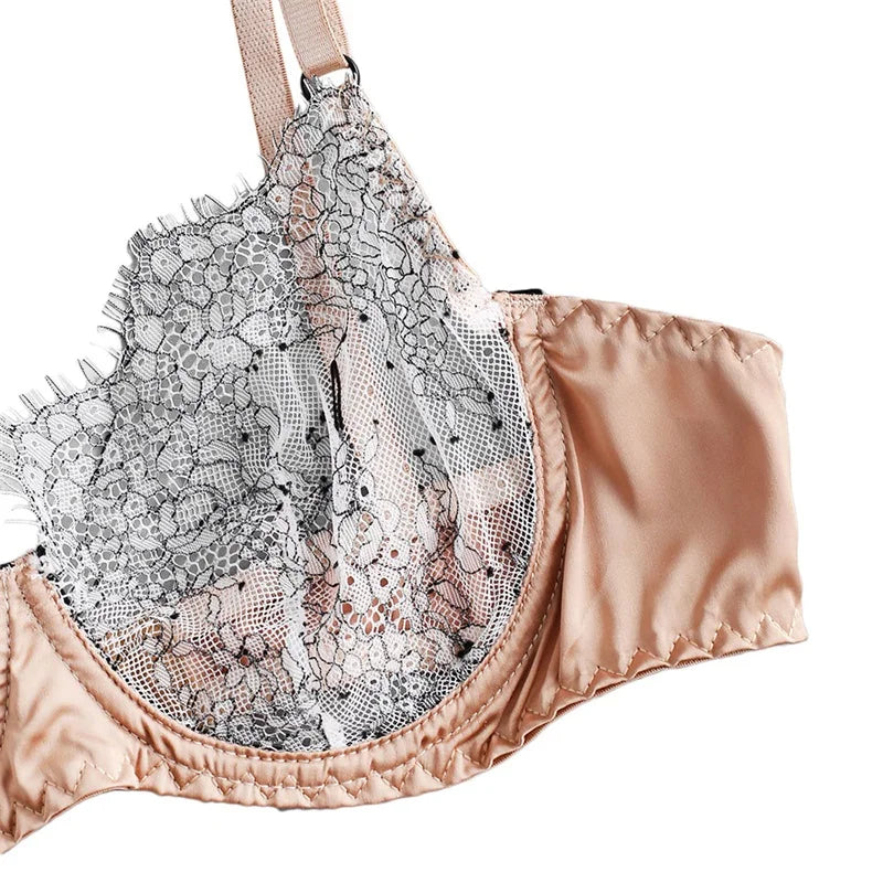 Women's Ultra-thin Steel Ring Eyelashes Lace Stitching Sexy Underwear Three-piece Set Thin Mesh Perspective Sexy Lingerie Set